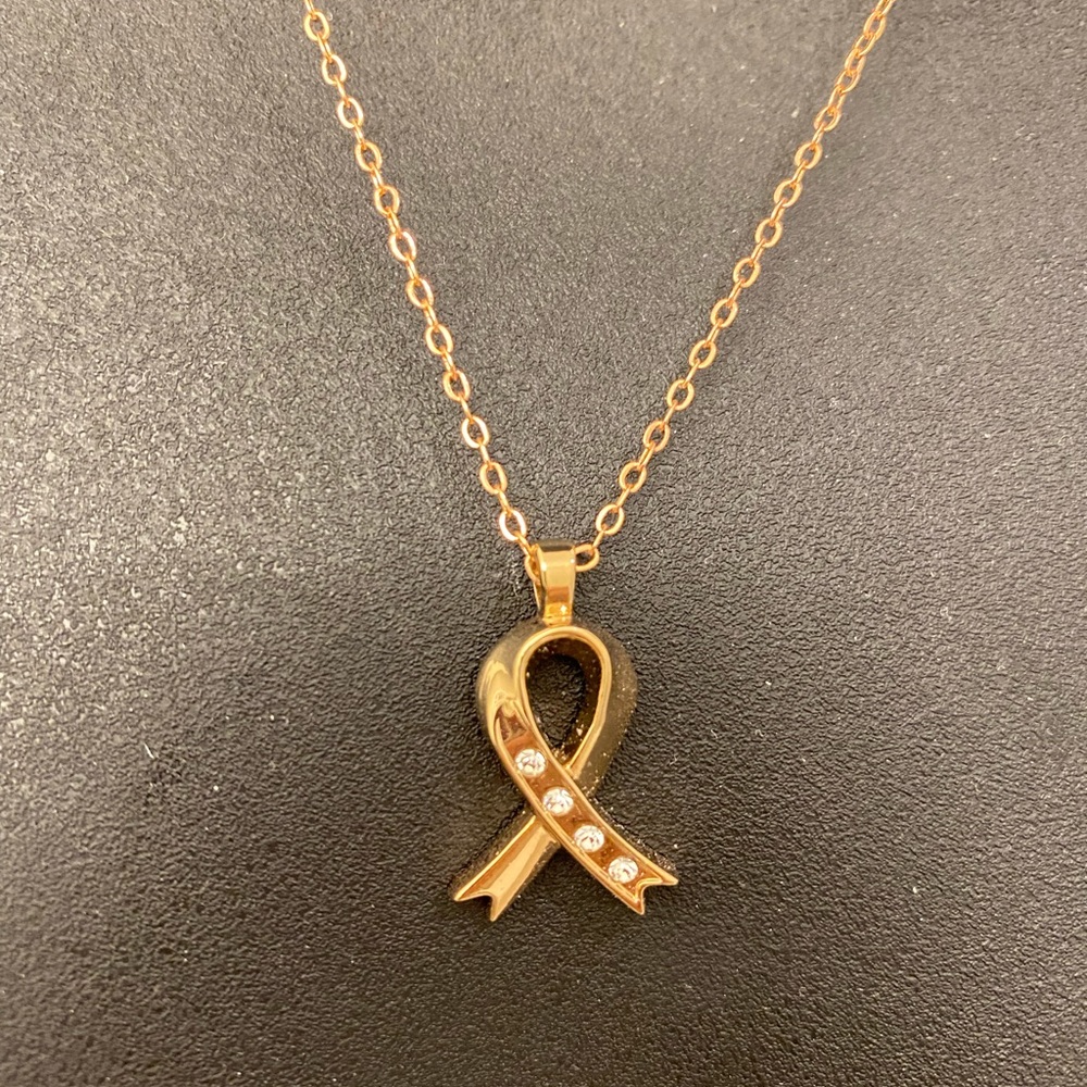 Rose gold colored Breast Cancer Pendant and Necklace